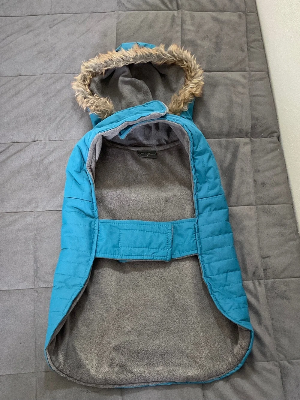 Eddie Bauer Quilted Dog Jacket Faux Fur Trim Hood